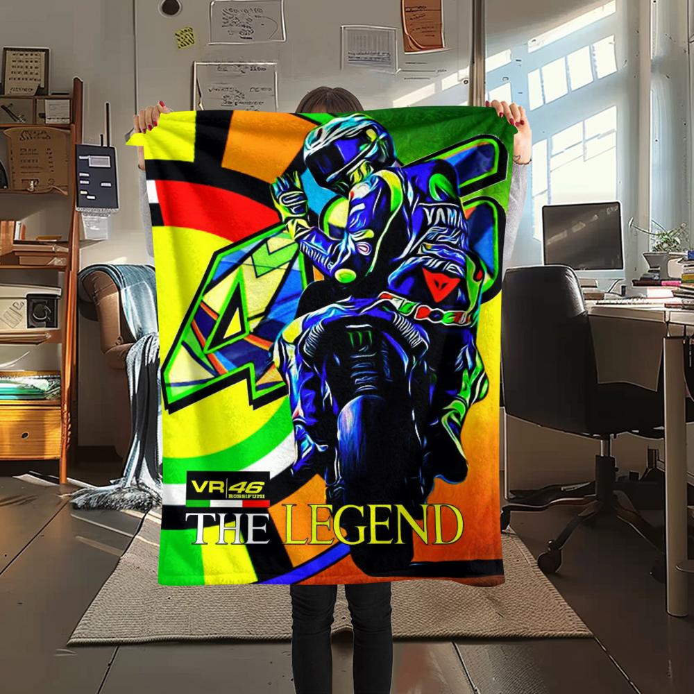 1Pc Vr46 Motorcycle Print Flannel Blanket, High quality Comfortable for All Seasons, Home Decor, Warmth and Comfort, Perfect for Gifts