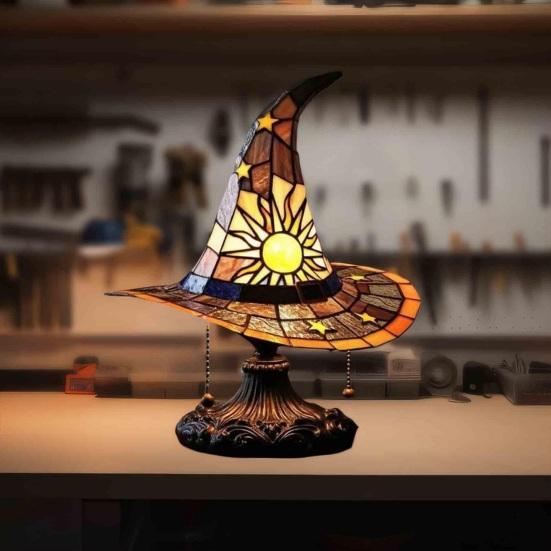 Witch Hat Lamp LED Night Light Soft Glow Battery Powered Handmade Gothic Wizard Hat Shape Light Bedside Lamp Decoration