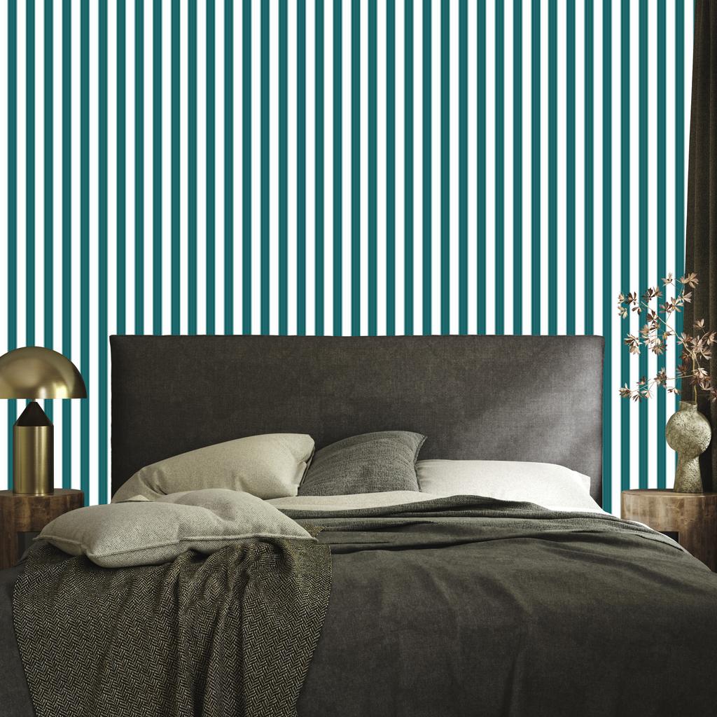 Wallpaper Stripes Turquoise, White and Light Gray for Living Room and Bedroom 50x1000