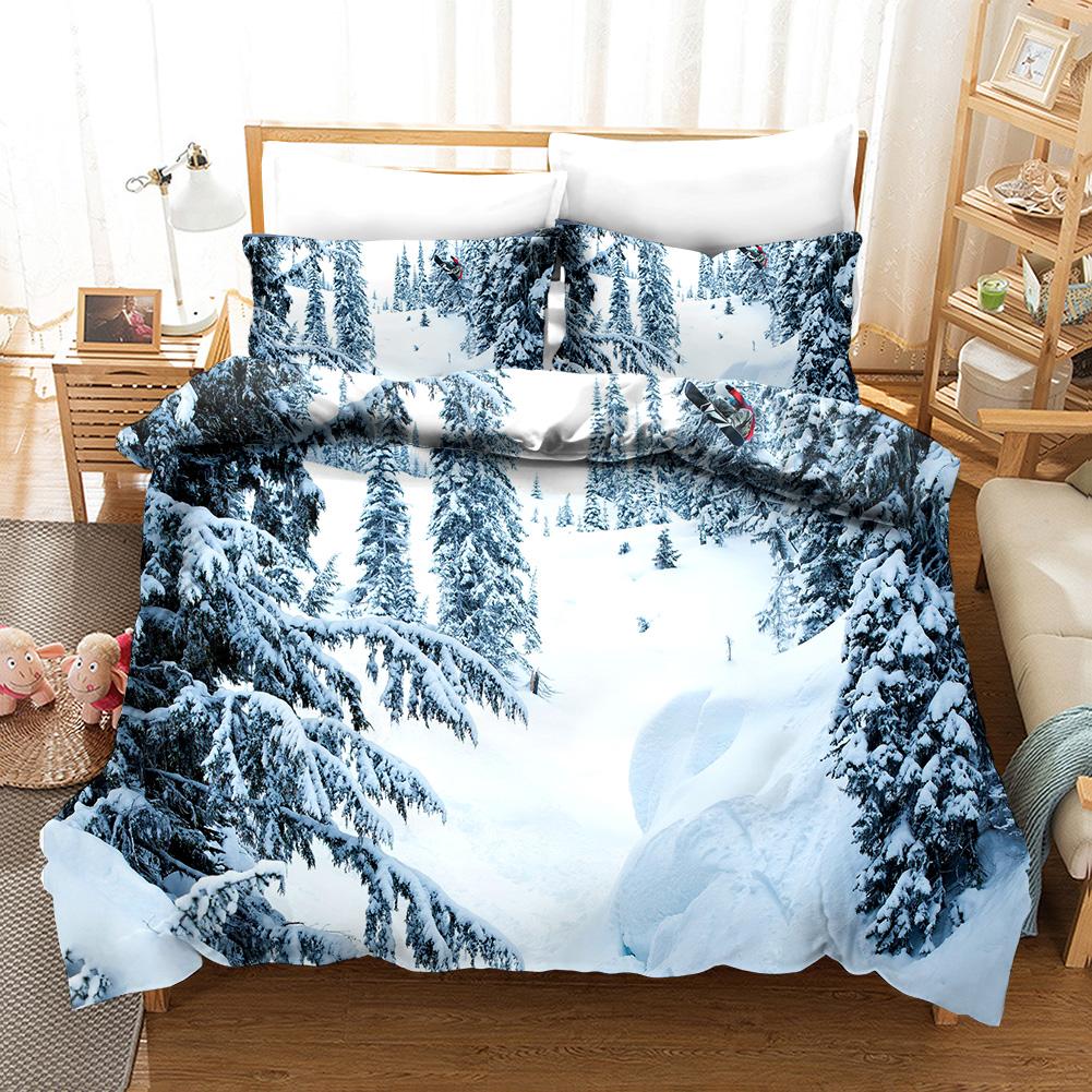 Extreme Sports Ski Duvet Cover - Microfiber, Twin/Queen/King, Snow Mountain Landscape for Winter Sports Enthusiasts