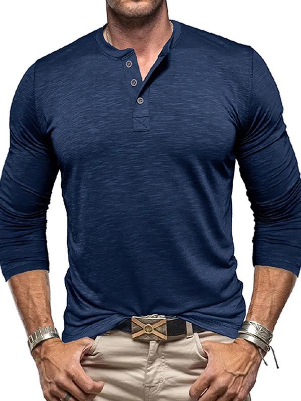 Мужская футболка-henley из бамбука и хлопка - Высокая эластичность, быстросохнущая, дышащая, с длинным рукавом для весны и осени