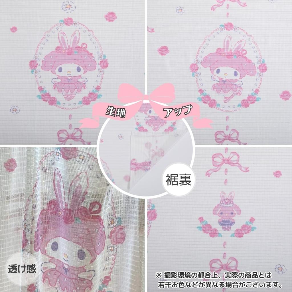 Кружево с персонажем Sanrio My Melody, ширина 100 см x длина 133 см, комплект, можно стирать в машине, SB-692-S, непрозрачные шторы, длинные, 2,