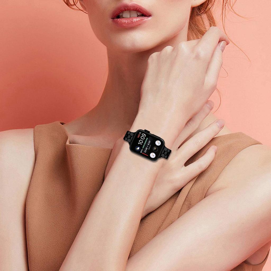 Металлический ремешок для Apple Watch Series 11 10 42 мм / 9 8 7 41 мм / SE3 SE2 SE 6 5 4 40 мм / 3 2 1 38 мм, из нержавеющей стали, в форме жемчуга, черный, для запястья