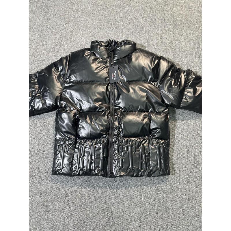 Trapstar Shiny Stand Collar Puffer Jacket Winter Hip Hop Loose Black Letter Embossed Cotton Coat