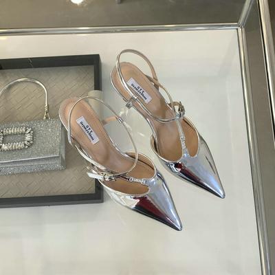 Туфли Новые Тонкий Каблук Острый Носок Босоножки с Одной Пряжкой На Все Случаи жизни Сумка Головка Острый Носок