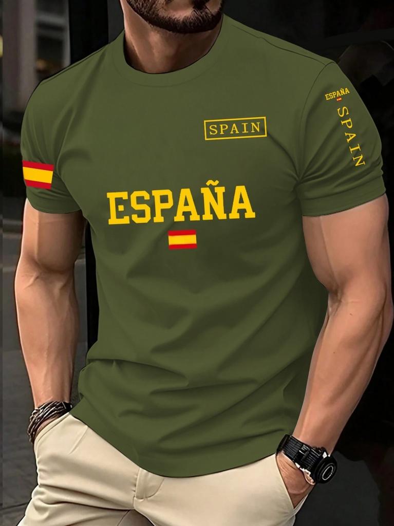 Испания 2026 Футбольная футболка для мужчин Классическая God Spain Повседневные топы с коротким рукавом Повседневная футболка с круглым вырезом в спортивном стиле Мужская одежда