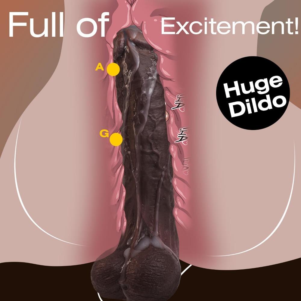 11 Inch Realistic Black Dildo - Lifelike Silicone Big Thick Sex Toy with Strong Suction Cup for Hands-Free Vagina & Anal Stimulation