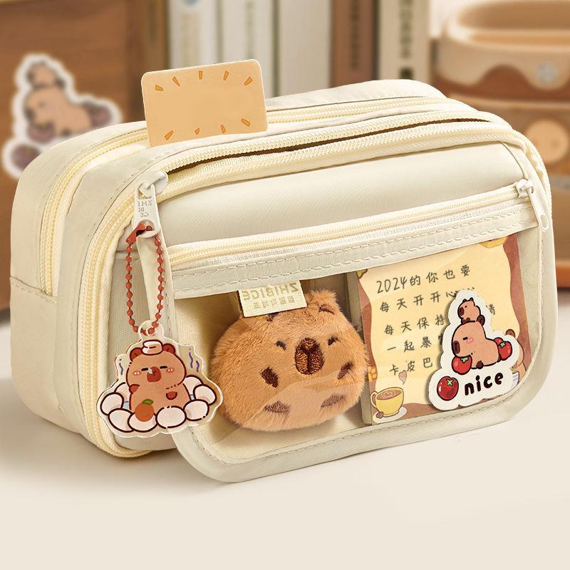 Милый тканевый пенал Каваи Большая вместимость Капибара Молния Детская сумка Детский пенал Школьные принадлежности Подарок