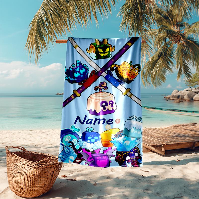 Personalized customized proof beach towel with Game Blox Fruits pattern - soft, absorbent, quick-drying, perfect swimming, camping&bathing
