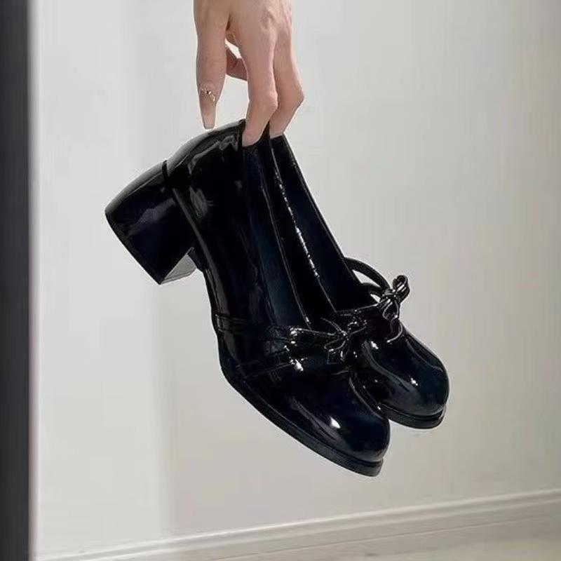 Весенне-осенние туфли Мэри Джейн на среднем каблуке с квадратным носком и квадратным каблуком Распродажа Женская обувь Новые Однотонные Модные лодочки с бантом-бабочкой