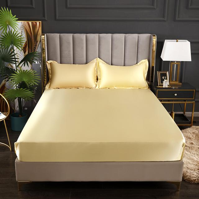Bed Sheet Home Textile Three-piece Set Home High-end Solid Color Satin Silk Bed Sheet Mattress Cover Elastic Band Bed Sheet Bedding