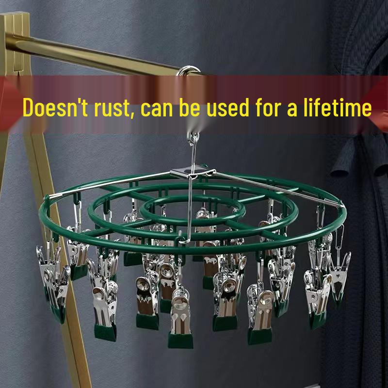 Stainless Steel Windproof Drying Rack with 24 Clips - Multifunctional Clothes and Sock Hanger