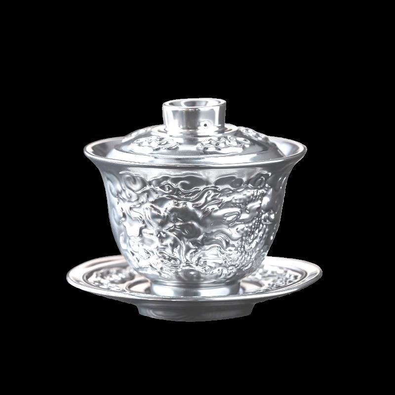 Feiyue Coiled Dragon Silver-Gilt Ceramic Gaiwan Tea Set (3-Piece)