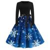 Women's Fashion Vintage Long Sleeve Round Neck Christmas Printed Party Gown Dress