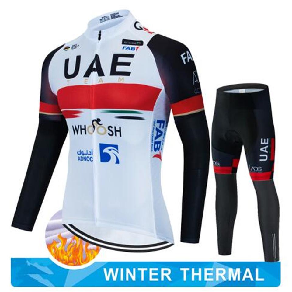 2024 UAE Cycling Jersey Set Winter Thermal Fleece Cycling Clothing Long Sleeve Men& Road Bike Suit MTB Maillot Culotte
