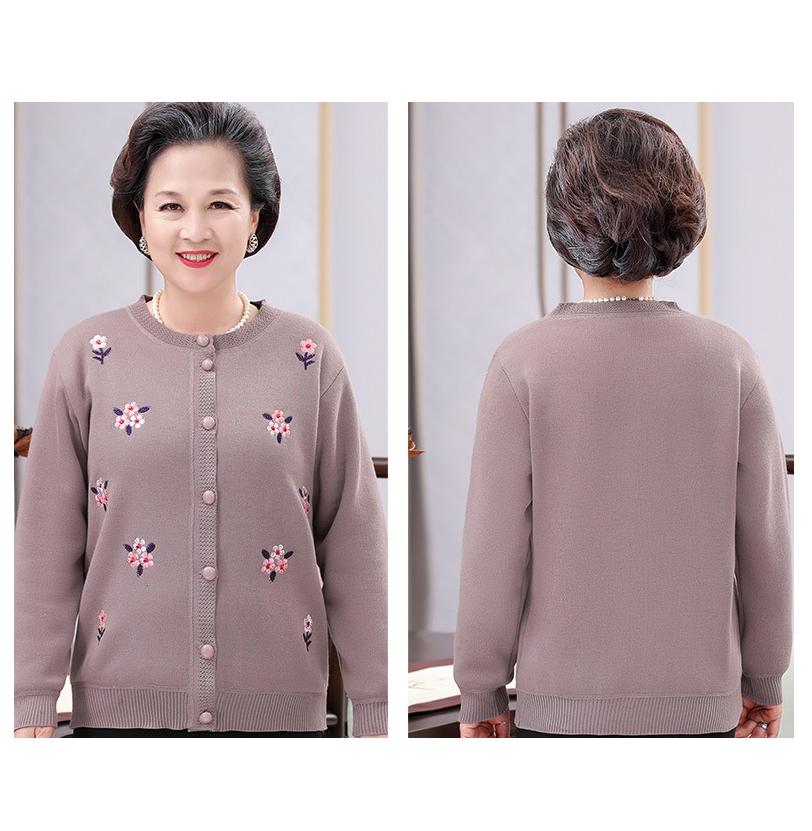 Осенне-зимний свитер с длинными рукавами плюс бархатный теплый вязаный свитер для женщин среднего и пожилого возраста, нижняя рубашка с вышивкой, женское пальто