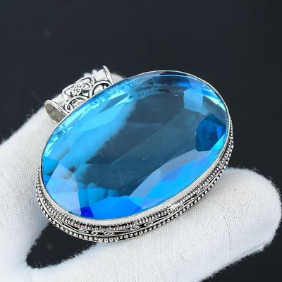 Изящный большой серебряный кулон с драгоценным камнем из голубого топаза из стерлингового серебра 925 пробы — дизайн ручной работы, повседневные украшения, уникальный кулон, подарок на День благодарения