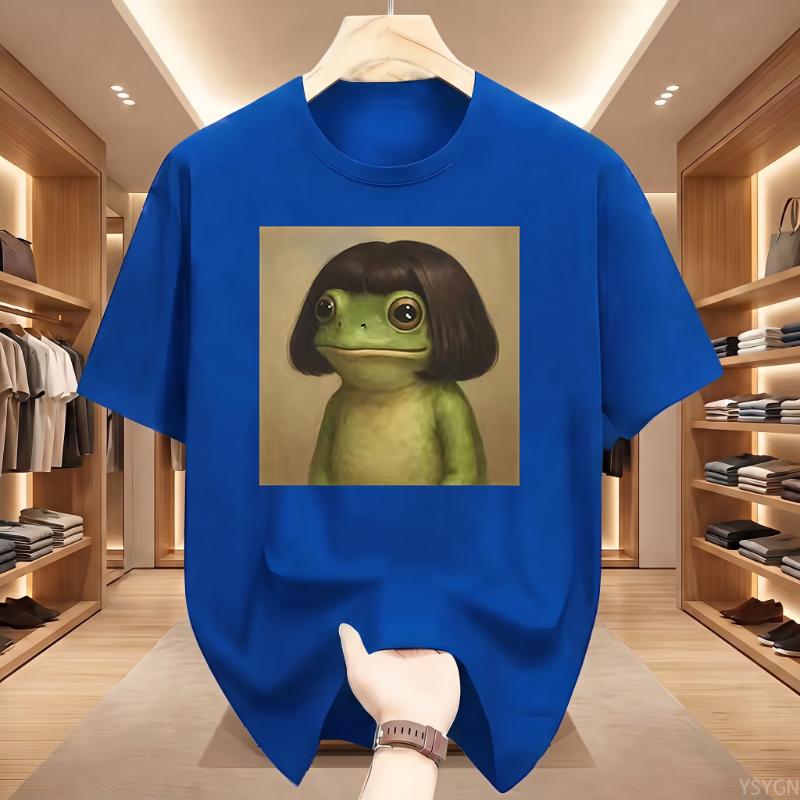 Funny Frog Pattern Pure Cotton Printed Unisexs And Unisexs Summer New Casual Loose Fashion Trend Street Style Round Neck Tshirt