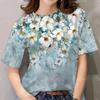 Летняя женская футболка с цветочным рисунком и 3D принтом, повседневный пуловер с короткими рукавами и круглым вырезом для женщин, свободная уличная одежда в стиле Харадзюку