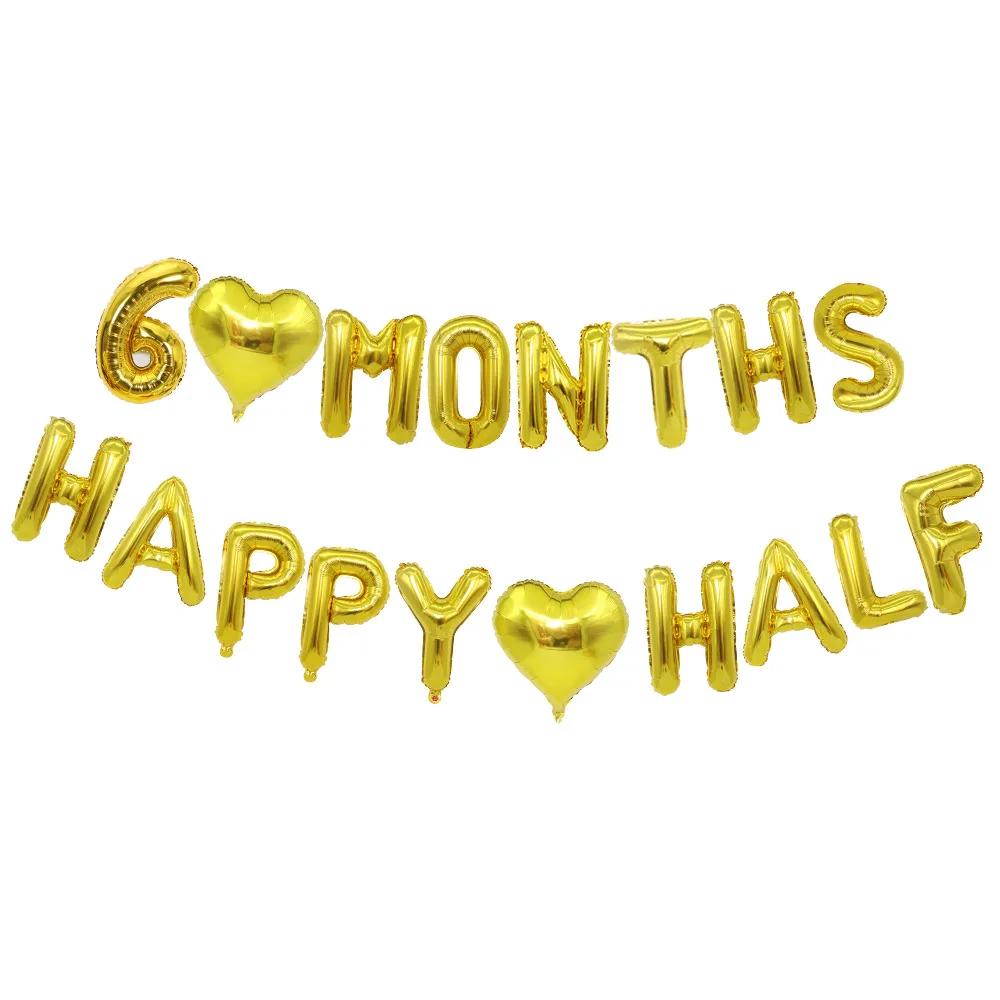 6 Months Happy Half Year Foil Balloons Banner 1/2 Birthday Hat Cap Crown for Baby Shower Boy Girl Birthday Party Decoration