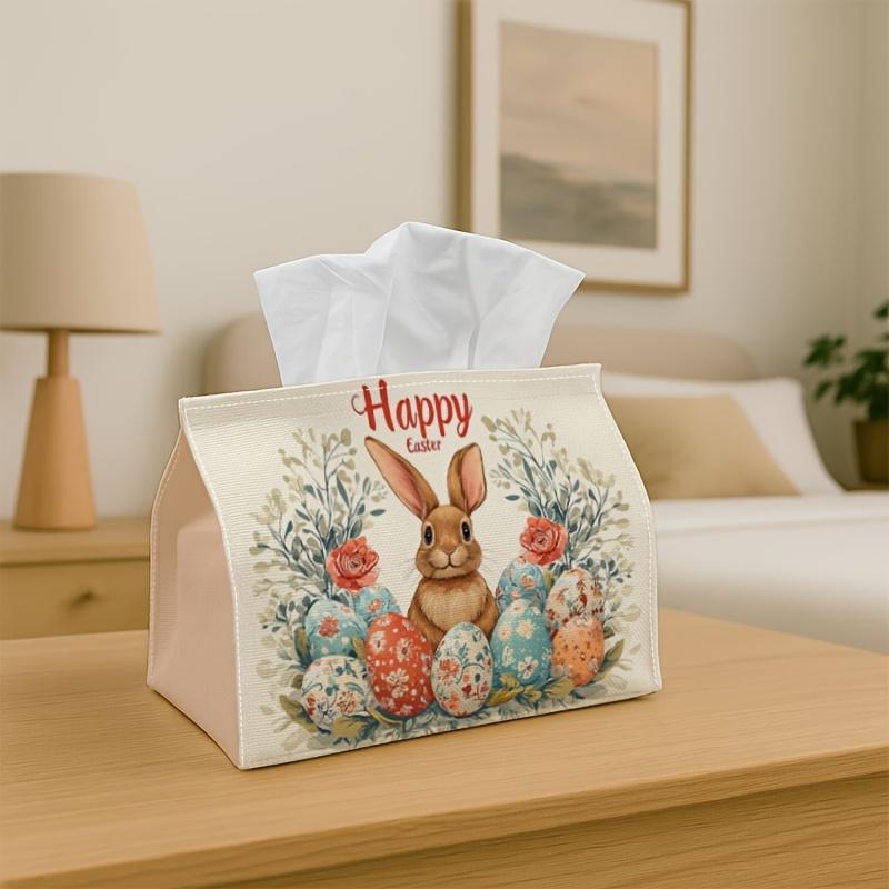 1pc Vintage Folk Tissue Holder Featuring Easter Bunny And Floral Egg - Aesthetic Storage Solution for Kitchen, Dining Area, Living Space, Bedroom, Veh