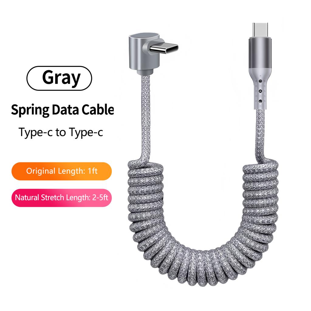 Right-Angle Nylon Data Cable PD100W Fast Charging USB-A/Type-C for IPhone14/15/16/17 for for for Car Retractable