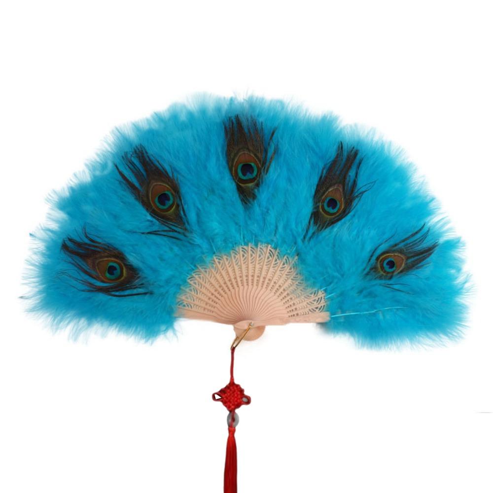 Handheld Peacock Feather Fan With Tassel Feather Dance Fan Elegant Folding Hand Fan Home