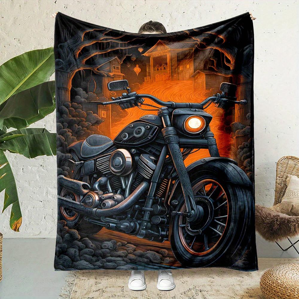 Gothic Motorcycle Art Throw Blanket Unique Steampunk Chopper Bike Design Decor Cozy Bed Sheet Print for Boys Men Gift
