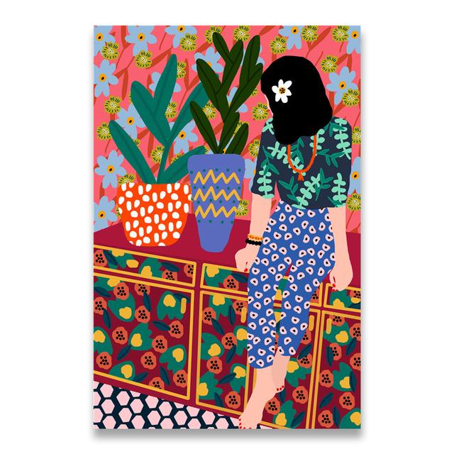 Абстрактная мода в стиле ретро для девочек, растение, собака, настенная живопись маслом, скандинавские постеры и принты, украшение для гостиной