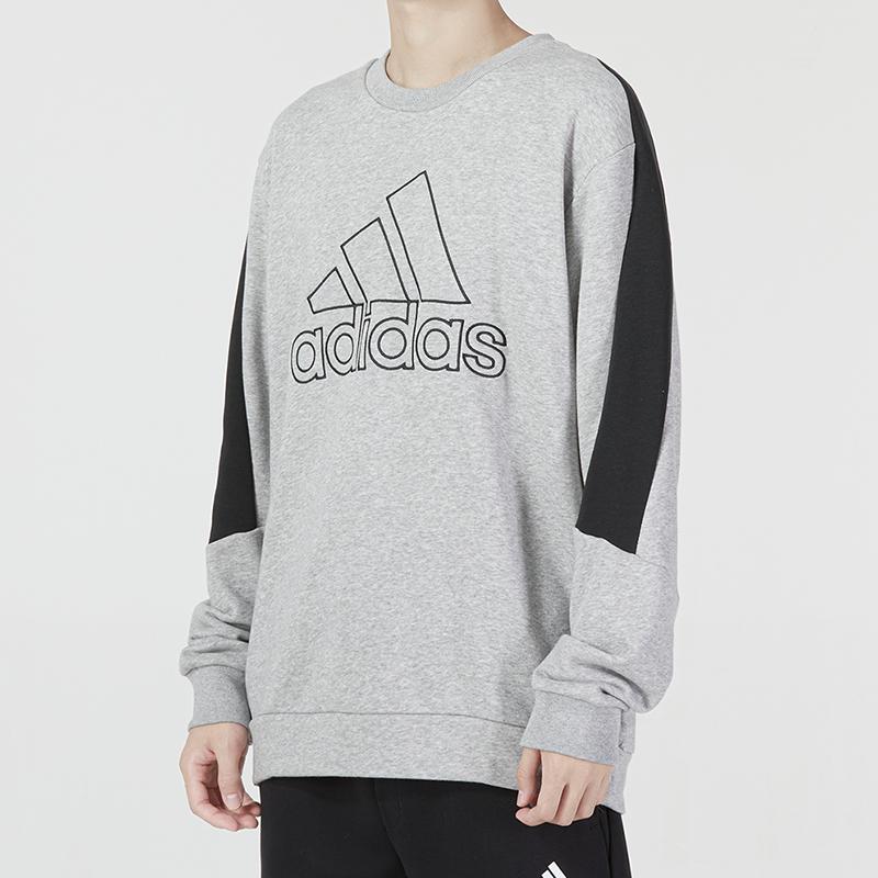 Adidas Толстовка с круглым вырезом и сплошным принтом с крупным логотипом, мужская, серая, HC5860