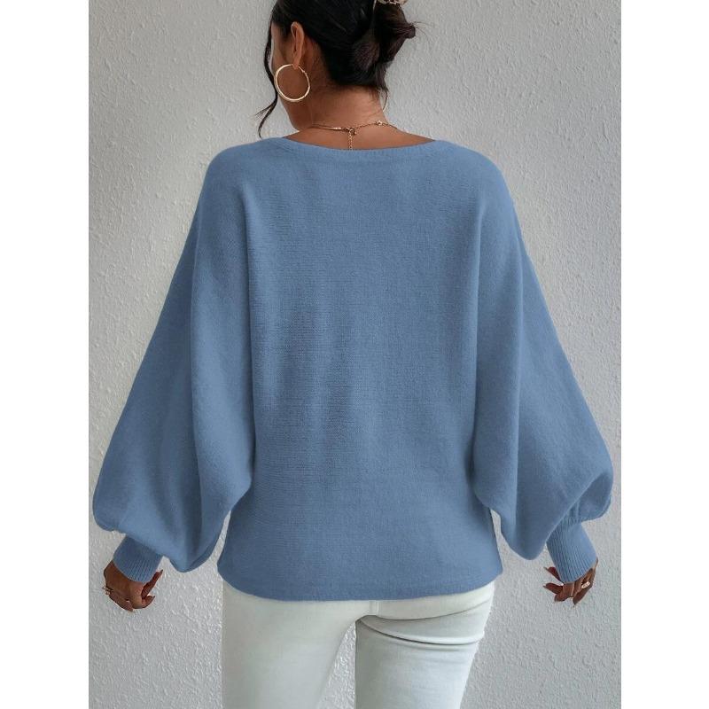 Women S Loose Fit Pullover Knit Sweater With Lantern Sleeves Geometric Pattern