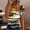 Women Diversified Flowers Print Cold Shoulder Short Sleeve T Shirt Irregular Cutout Neck Casual Summer Blouse Top