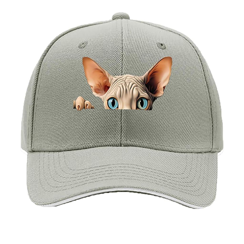 Hairless Sphynx Cat Blue Eyes Wall Art Hip Hop hat Fashion Outdoor Sports Sandwich Baseball Cap