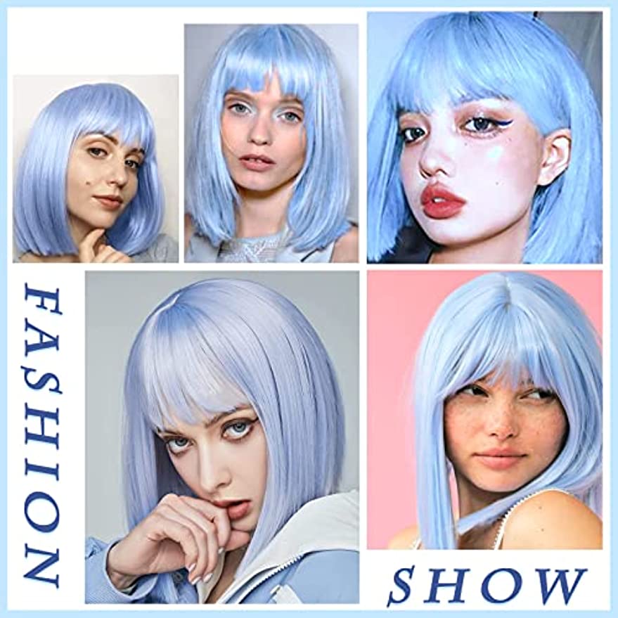 XINRAN Светло-голубые парики Боб с челкой Короткие синие парики Боб для женщин Синтетический термостойкий парик для косплея на Хэллоуин для девочек Одежда