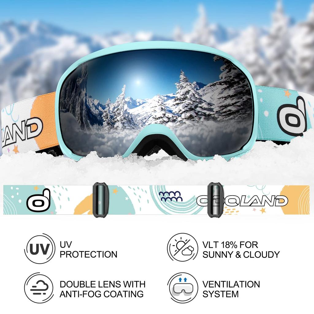Odoland Ski Helmet with Snowboard Adjustable Impact Size Small Kids' Goggles, Helmet, Size, Anti-Fog, Resistant, Breathable, Cyan,