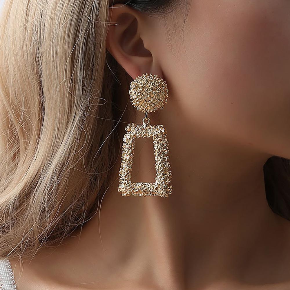 2022 Fashion Jewelry Personalized Exaggerated Hoop Earring Oversized Custom Statement Design Oval Memory Geometric Drop Earring