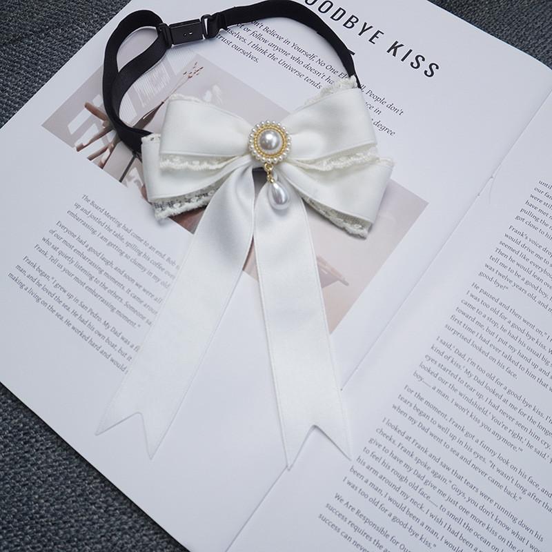 Girl Lace Pearl Bow Tie With Adjustable Back For Elegant Winter Fashion