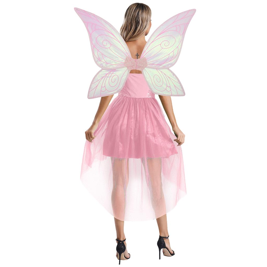 Женский костюм для косплея эльфа из 2 предметов, платье с пайетками и крыльями на Хэллоуин, Рождество, карнавал, фестиваль, вечеринка, костюм для выступлений