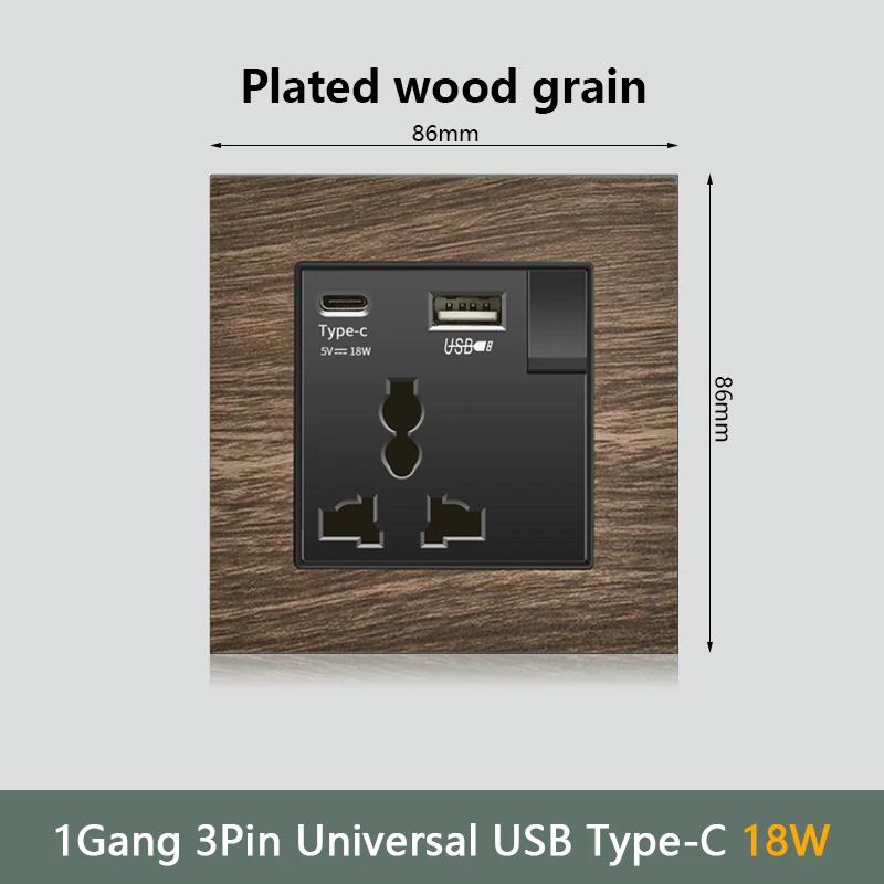 Настенный выключатель с рисунком под дерево, 18 Вт, быстрая настенная розетка типа C 220 В, европейская электрическая розетка EU FR с зарядным устройством USB