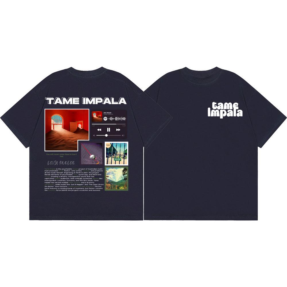 Футболки с мерчем группы Tame Impala Унисекс Унисекс Одежда Высококачественная Модная Футболка Летняя Повседневная 100% Хлопок Футболка с Коротким Рукавом