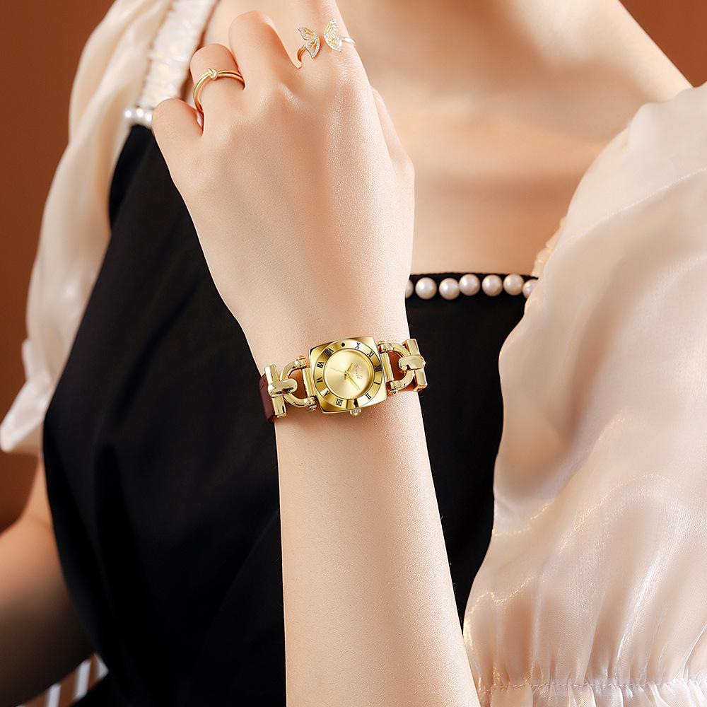 Женские часы Новые европейские ретро римские квадратные циферблаты женские кварцевые поясные часы для женщин