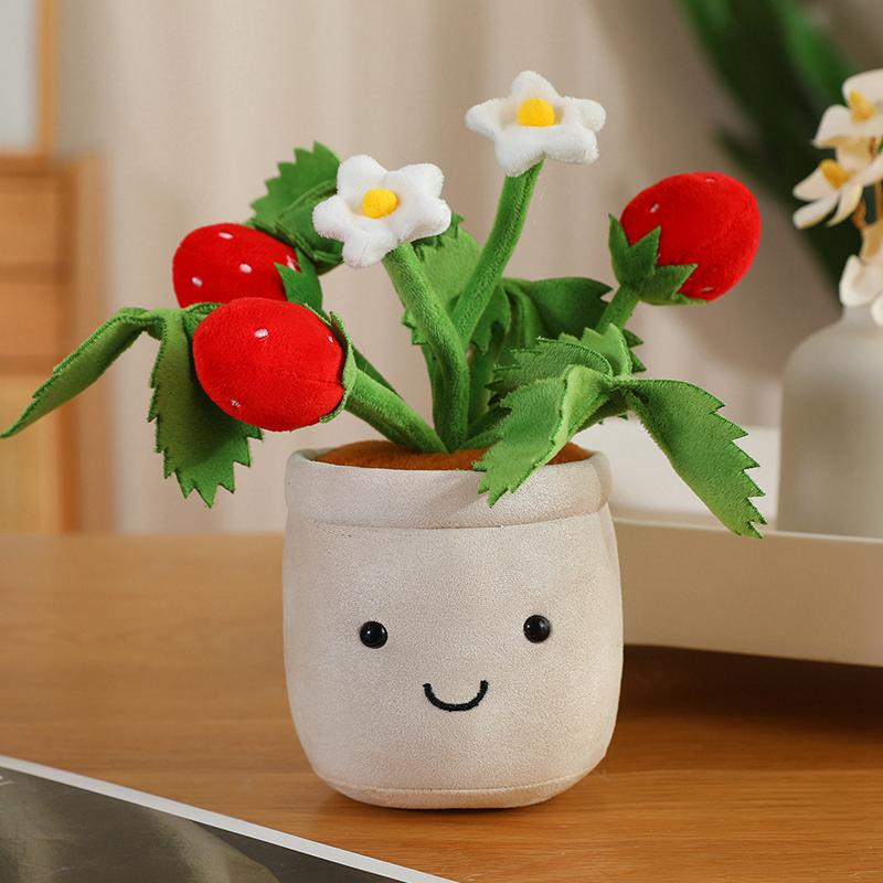 New Simulated Pot Plant Strawberries Pothos Lotus Leaves Pine Tree Cute Dolls Plush Toys Sofa Decor Birthday Gifts For Baby