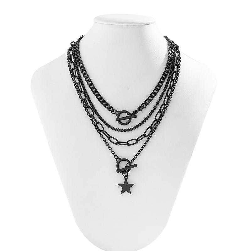 Модная панк черная многослойная цепочка на ключицу для мужчин и женщин, простой геометрический кулон в форме сердца, набор ожерелий, ювелирный подарок