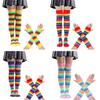 Rainbow Stripe Thigh High Socks Gloves for Female Christmas Party Costume Accessories Stretchy Warm Socks Cosplay Props