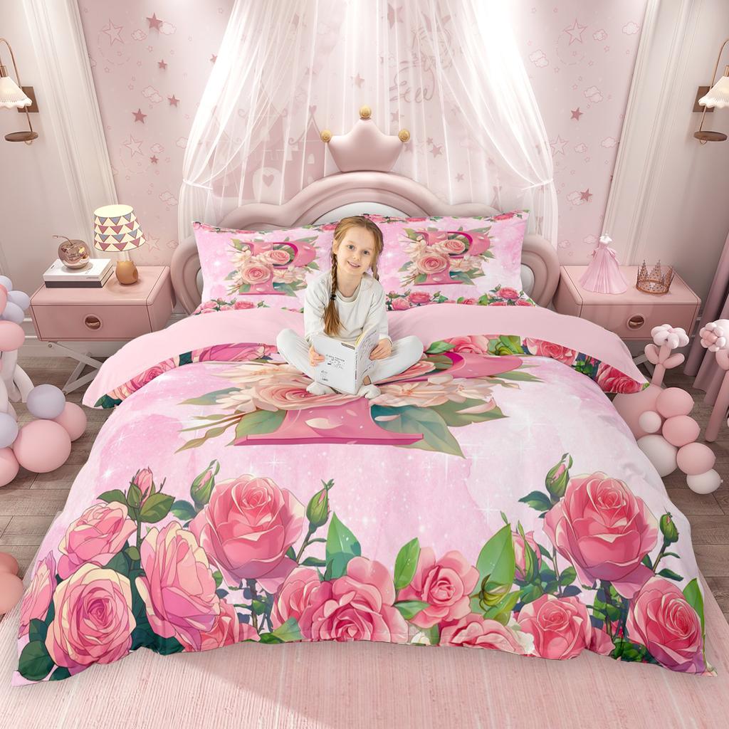 Homewish Милый Розовый Комплект Пододеяльника для Девочек с Буквами от A до T, Стильный Цветочный Комплект Покрывала