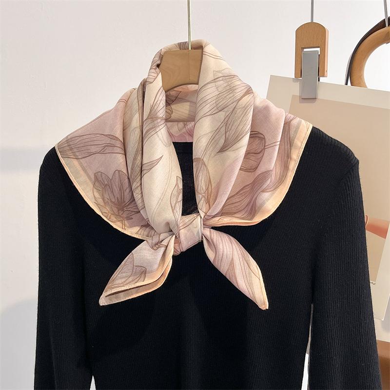 New Women Pink and White Flower Print Design Scarf Shawl Fashion Luxury Headband Headscarve Long Narrow Scarves Ladies