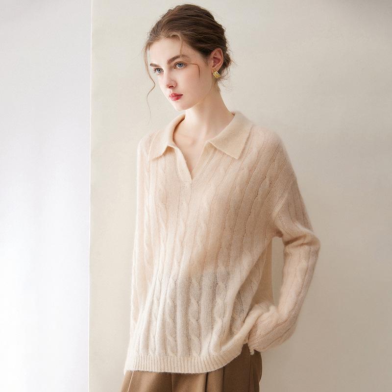 Kangbaolaisi Women's Cashmere Cable Knit Sweater - High-Quality, Versatile, Casual Base Layer