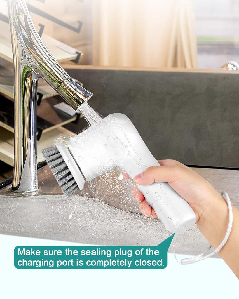 Электрическая вращающаяся скруббер, электрическая скруббер Беспроводная электрическая скребок для душа с цифровым дисплеем, 5 сменными насадками, 2 регулируемыми скоростями