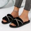 Fashion Elegant Crystal Plush Slippers Women Lightweight Slip On House Cotton Slides for Woman Winter Faux Fur Cotton Slippers Lady