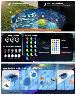 Солнечные фонари для бассейна RGB Подводный фонарь IP68 Водонепроницаемый Пульт дистанционного управления 16 Цветов Свет для Вечеринки Украшение Бассейна Освещение